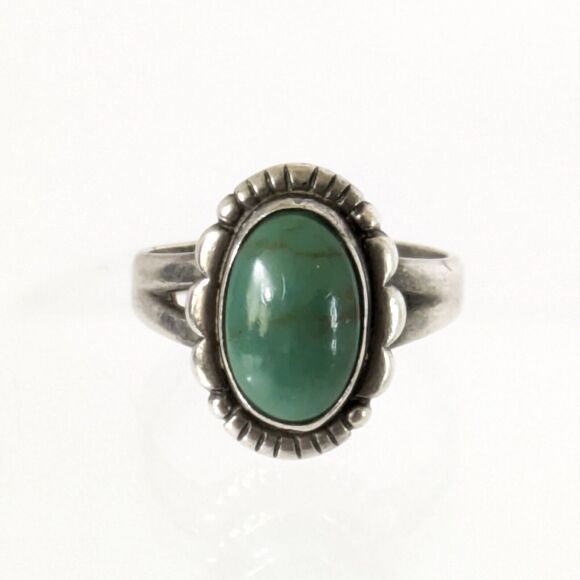VTG 60's BELL TRADING POST Sterling Silver Green Turquoise Navajo Ring Sz 4-3/4 - Picture 1 of 7